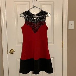 Red and black lace dress